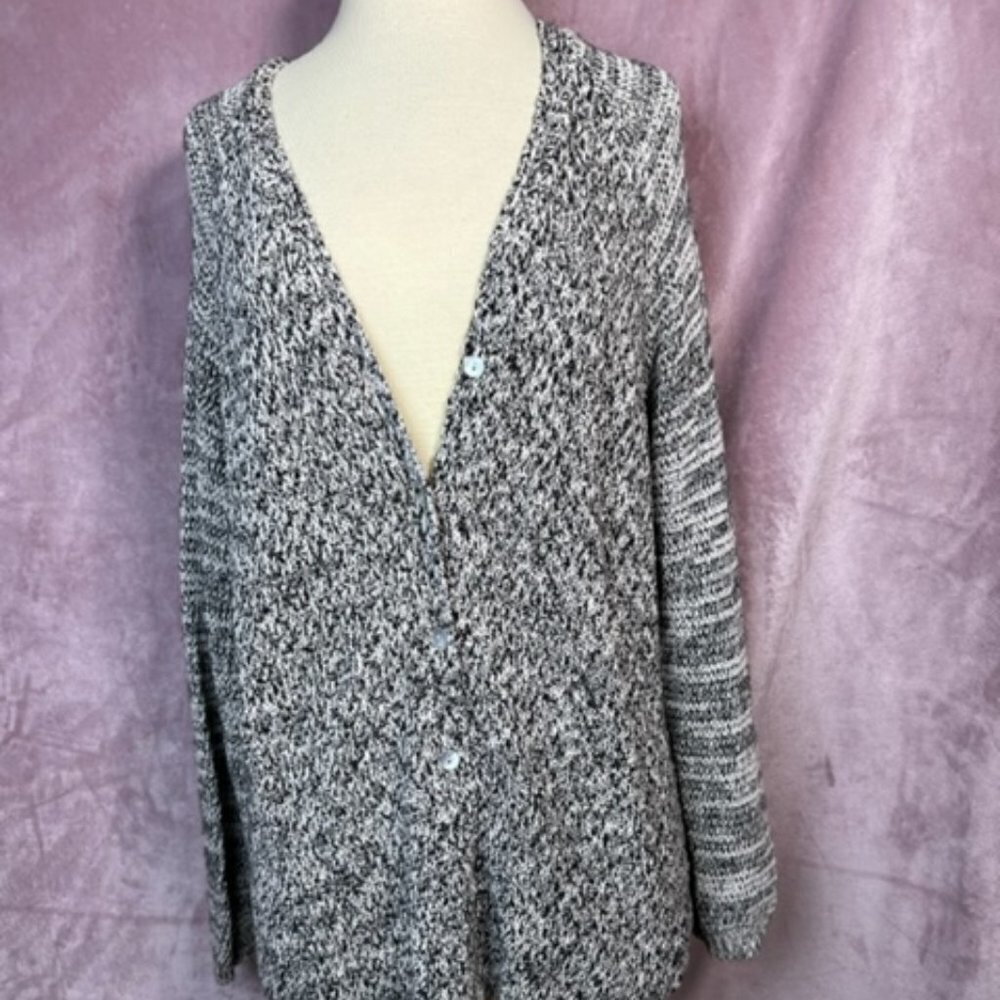 Joan Vass Womens Gray And Black Knit Button Down Cotton Casual Cardigan Size XL